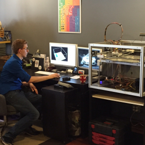 Karl with his 3D printer. He built it himself.